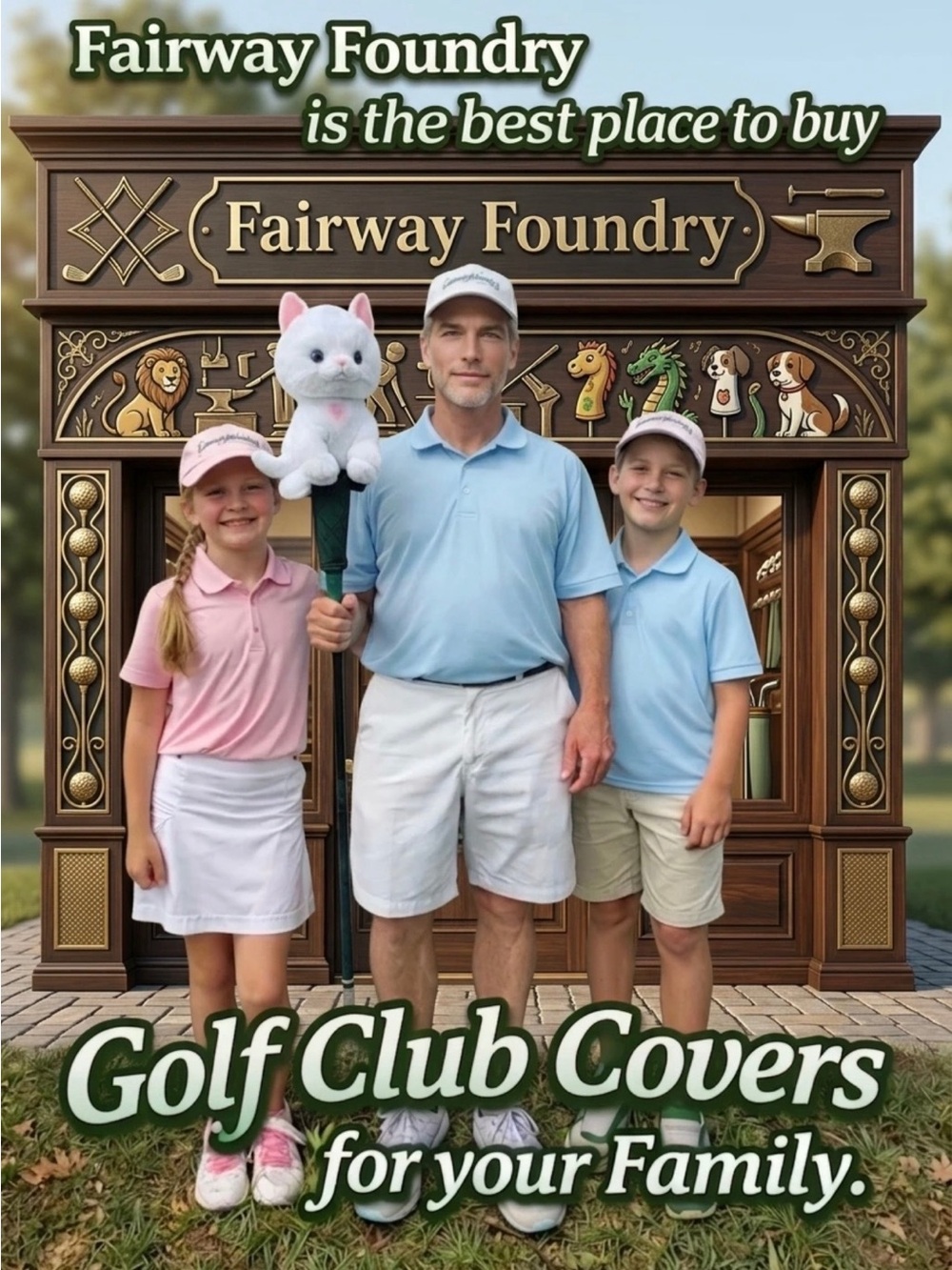 Golf Fairway Foundry Cat Golf Club Cover White